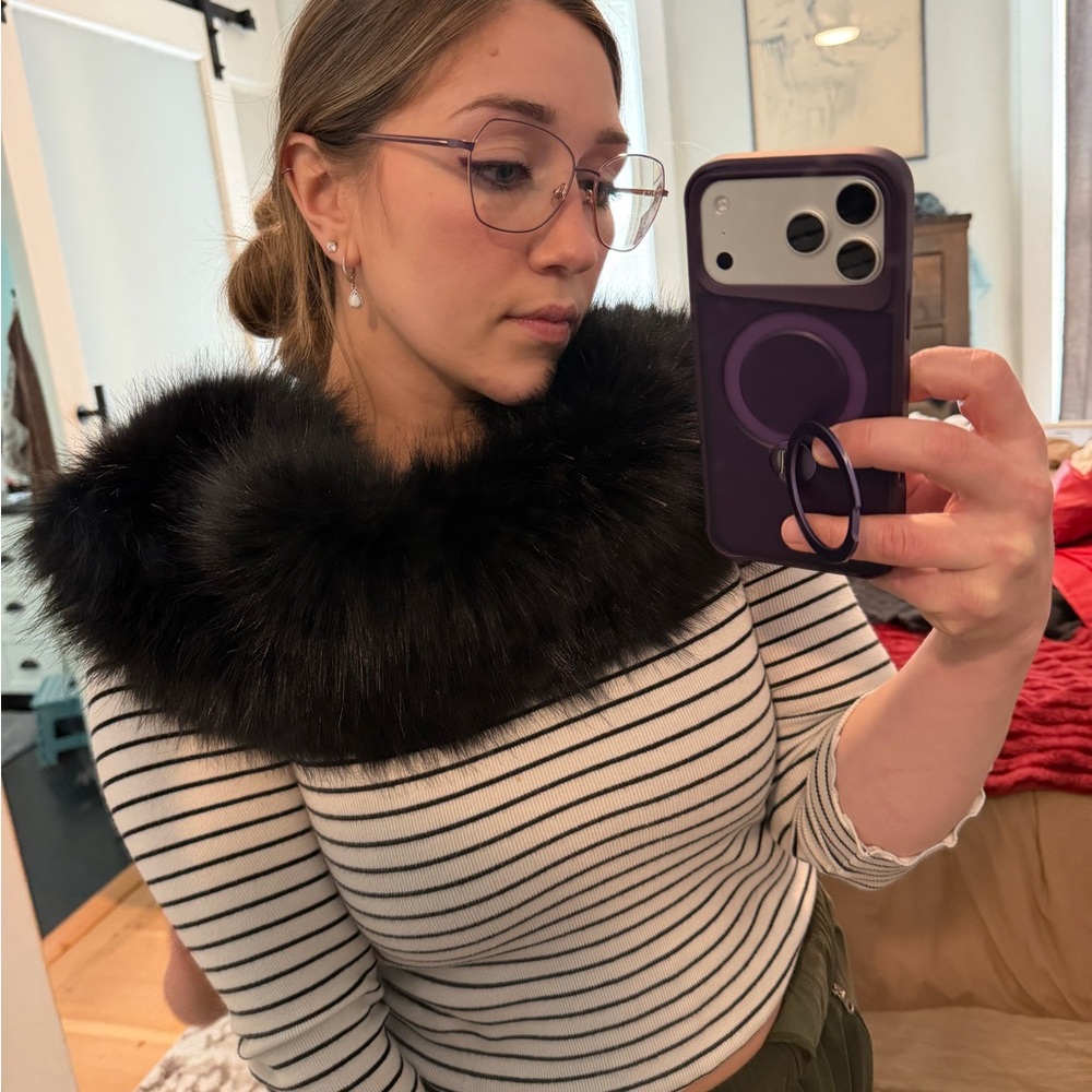 Black Faux Fur Collar Detachable Statement Collar Scarf Winter Layer